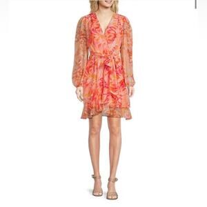 Alex Marie Laurel Printed Crinkle Chiffon Long Sleeve A-Line Dress Size 18